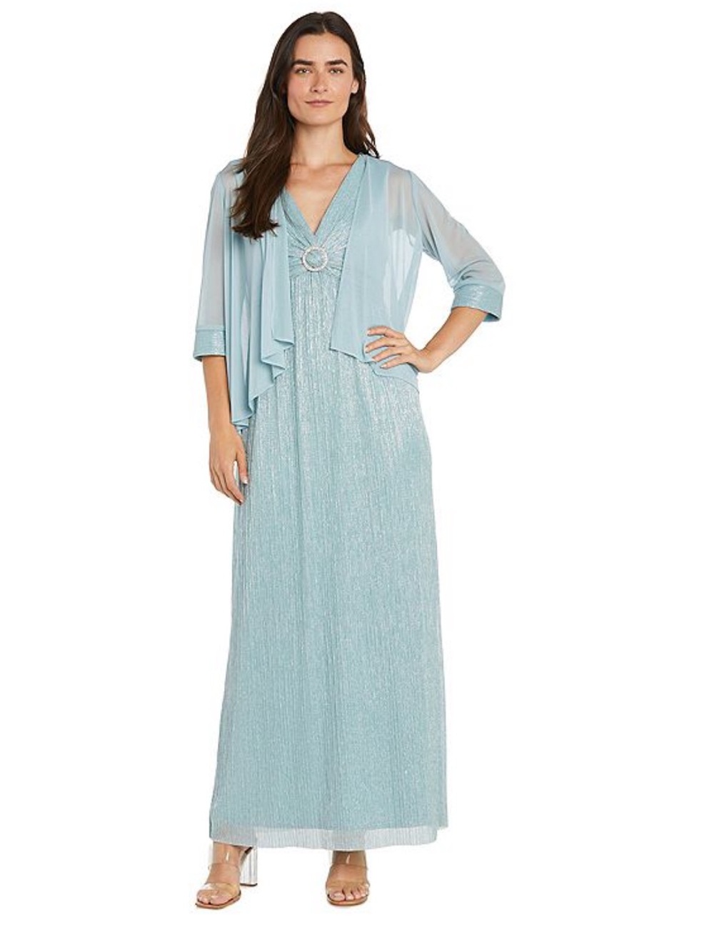BNWT R&M Richards Seafoam Crinkle Evening Gown